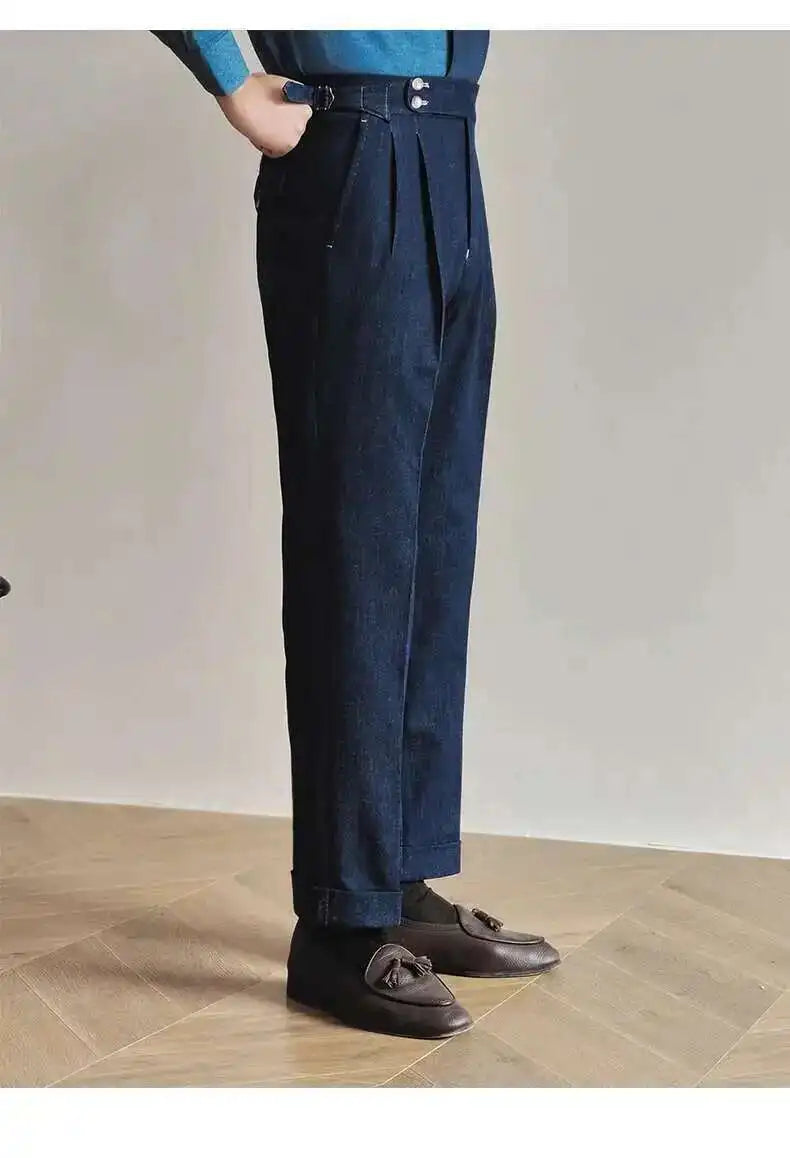 Denim Blue Quality Italy Business Dress Pants Men  Office Social Suit Pants Casual Wedding Groom Trouser Pantaloni Uomo Casual