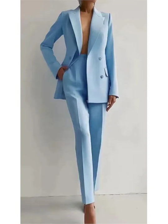 2024 Casual Long Sleeve Suit Set Office Lady Solid Elegant Slim Spring
