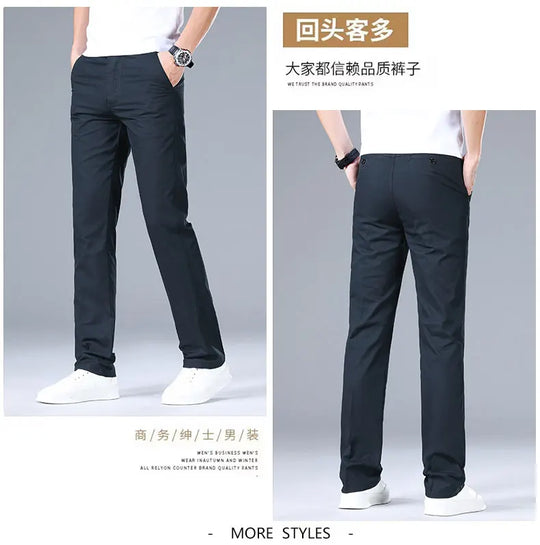 Top Quality 100% Cotton New Brand Casual Fashion Business Long Pants Straight High Waist Regular Fit Trousers Men's Clothing