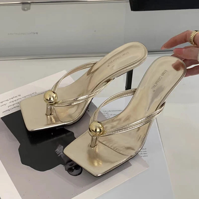 Women High Heels Slippers Designer Heeled Sandals Elegant Shoes Woman Summer 2025 Trend Fashion Fliop Flops Casual Slides Mujer