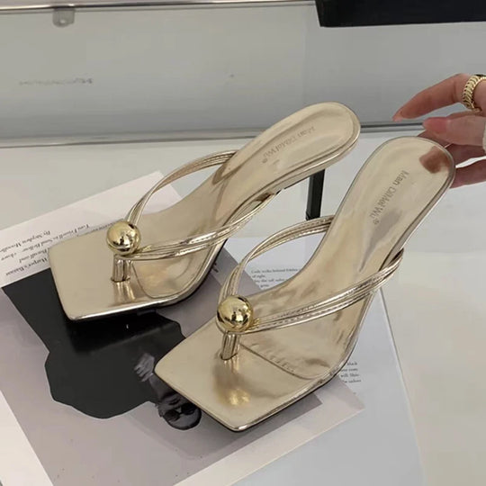 Women High Heels Slippers Designer Heeled Sandals Elegant Shoes Woman Summer 2025 Trend Fashion Fliop Flops Casual Slides Mujer