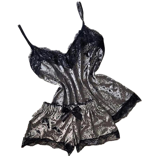 Sexy Lingerie Women Sleep Wear Camisole Bow Shorts V-Neck Tops Velvet
