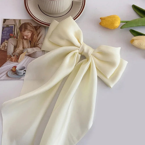 Elegant Solid Large Bow Ribbon Hair Clip For Women Girl Sweet