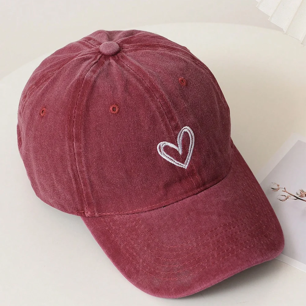 Spring/SummerHat Female Embroidered Peach Heart Wash Denim Baseball