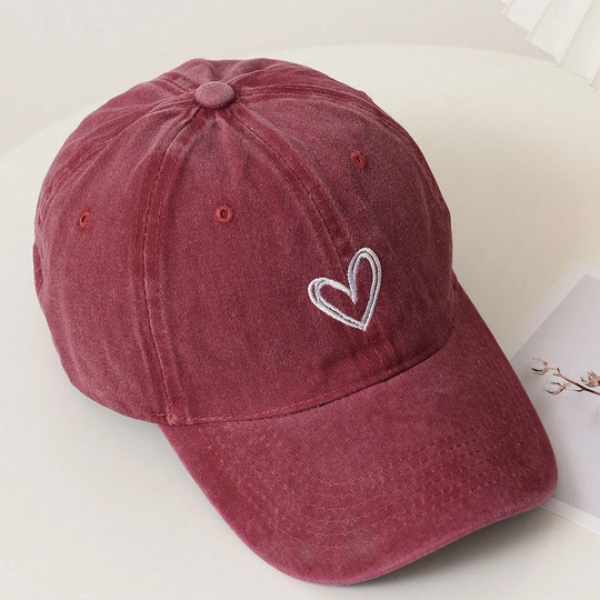 Spring/SummerHat Female Embroidered Peach Heart Wash Denim Baseball