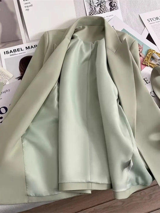 Women's Blazers Spring Autumn Suit Coat Beige Tie Up Jacket Slim Fit
