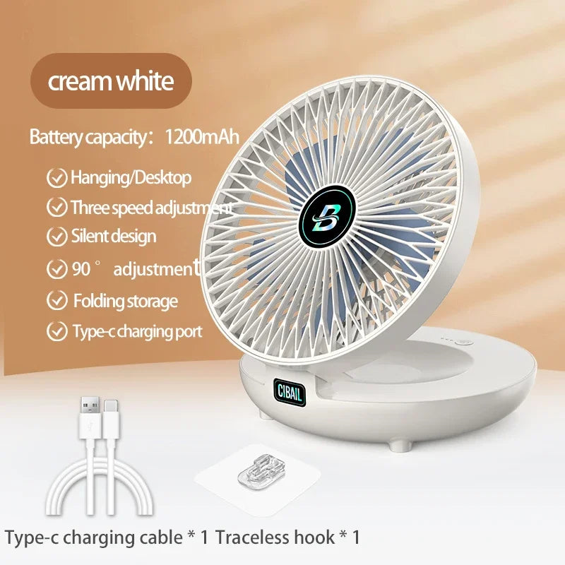 2IN1 Folding Desktop Fan Portable Air Conditioner Wall Mounted Fan Rechargeable with 3 Gears for Home Office