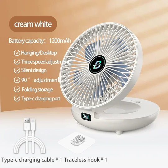 2IN1 Folding Desktop Fan Portable Air Conditioner Wall Mounted Fan Rechargeable with 3 Gears for Home Office