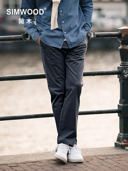 SIMWOOD 2025 Spring New Regular Straight 270gsm Fabric Pants Men