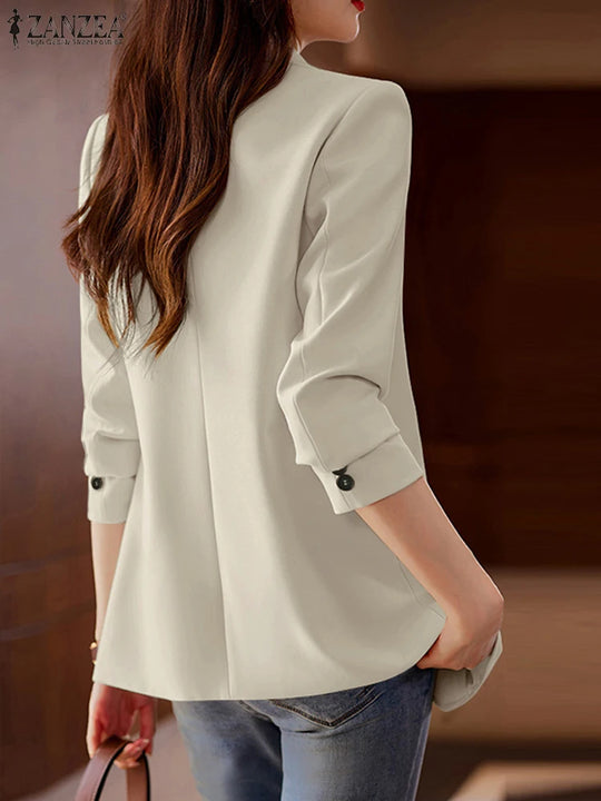ZANZEA Women Elegant Laple Neck Long Sleeve Blazer Autumn Casual Solid