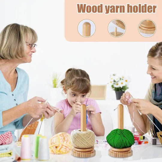 Wood Yarn Ball Holder Paper Towel Rack Vertical Rotating Weaving Tool