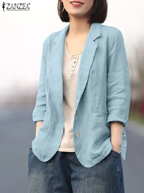 ZANZEA Women Elegant Cotton Jackets Suits Loose Vintage Work Coats