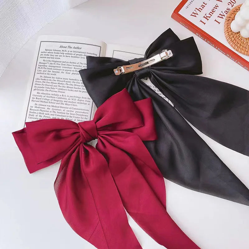 2023 New Women Large Bow Hairpin Summer Chiffon Big Bowknot Stain Bow