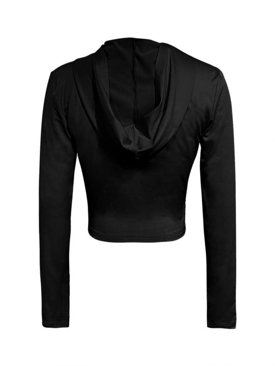 LW Hooded Collar Crop Top T-shirt Autumn Solid Color Long Sleeve Women's Hooded Crop Tops Slim Fit Short Streetwear Sporty sport