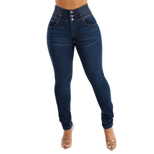 Jeans Pencil Pants Women 2025 Skinny Trousers High Waist Strecth Washed Distressed Pockets Buttons Vintage Denims Streetwear