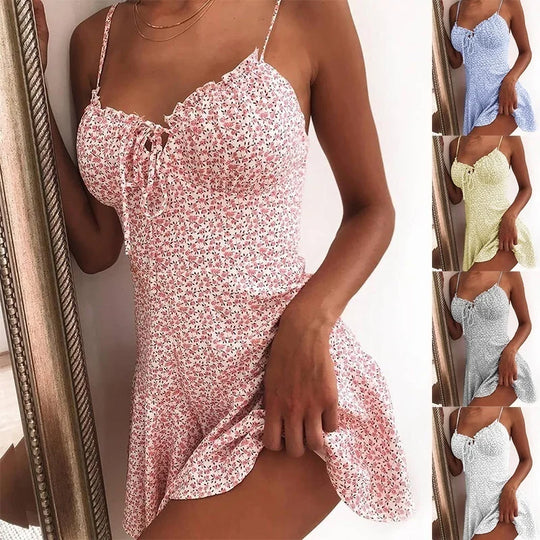 Summer Women New Sling Dresses Fashion Spaghetti Strap Flower Dress