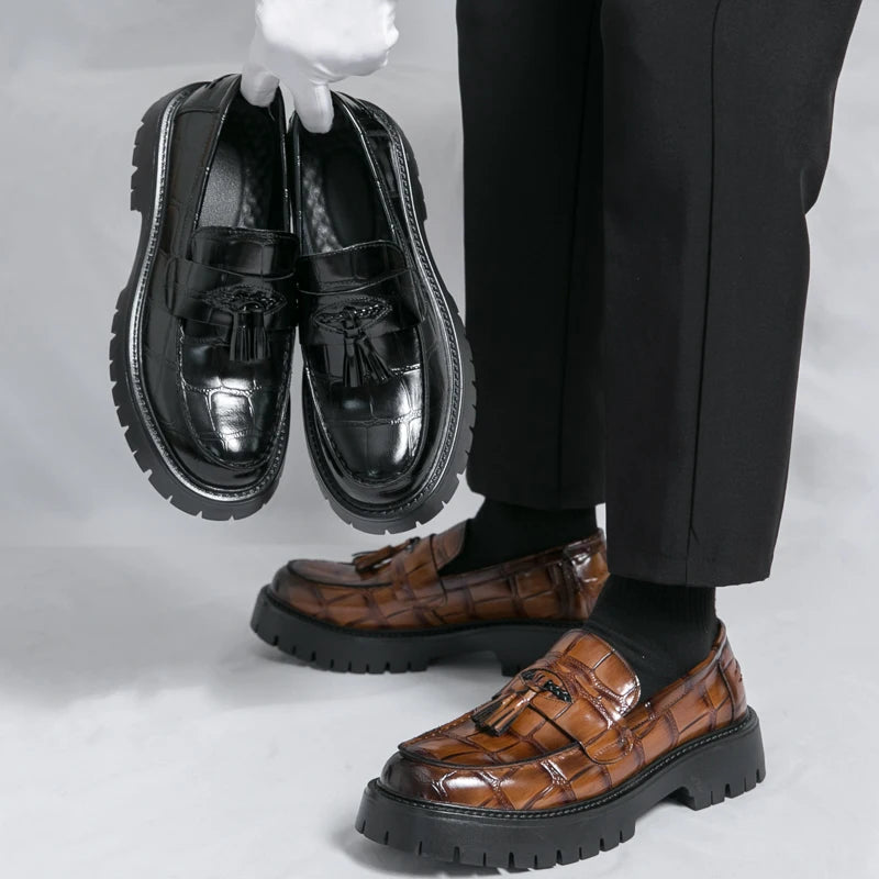 Business Tassel Loafers Shoes Slip on Casual Thick Bottom Leather Black Dress Party Shoes Boat Loafers For Man Fashion Moccasins