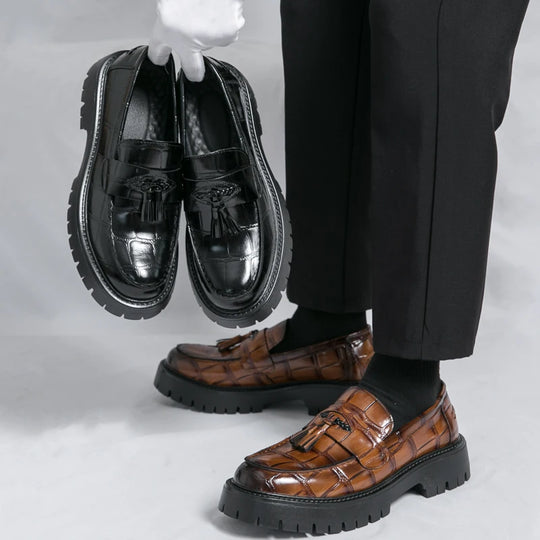 Business Tassel Loafers Shoes Slip on Casual Thick Bottom Leather Black Dress Party Shoes Boat Loafers For Man Fashion Moccasins