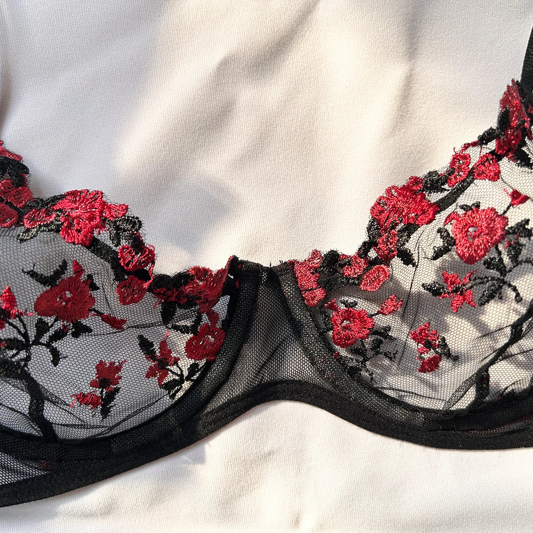 Sexy Set Womens Underwear Exotic Emotional Bra Set Embroidered Print