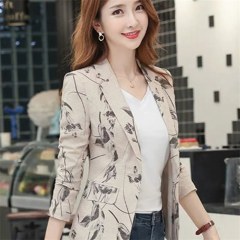 2023 Spring Autumn Women New Printed Small Suit Jacket Female Long