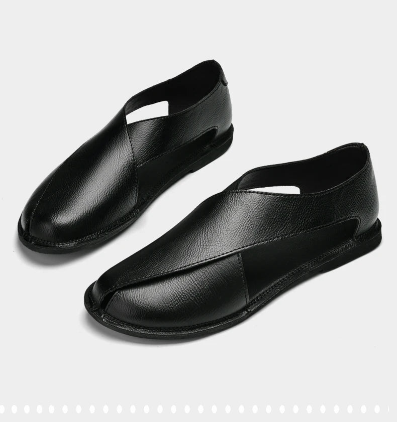 CLOHOO Men Sandals Summer Genuine Leather High Quality Roman Shoes Breathable Casual Non-Slip Male Slippers Free Shiping Shoes