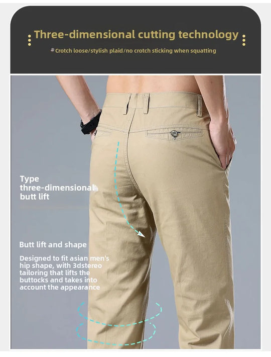 Top Quality 100% Cotton New Brand Casual Fashion Business Long Pants Straight High Waist Regular Fit Trousers Men's Clothing