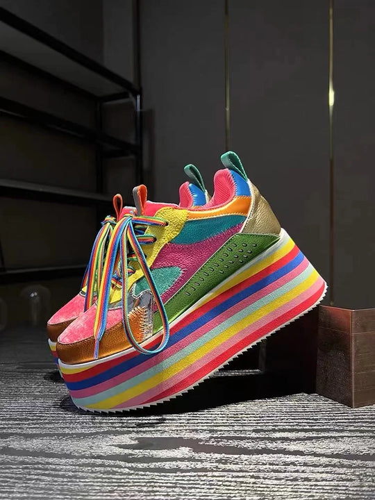 Women High Heel Shoes Luxury Designers Brand 2024 Platform Chunky Sneakers Mixed Color Unique Design Niche Fashion Spring 8cm