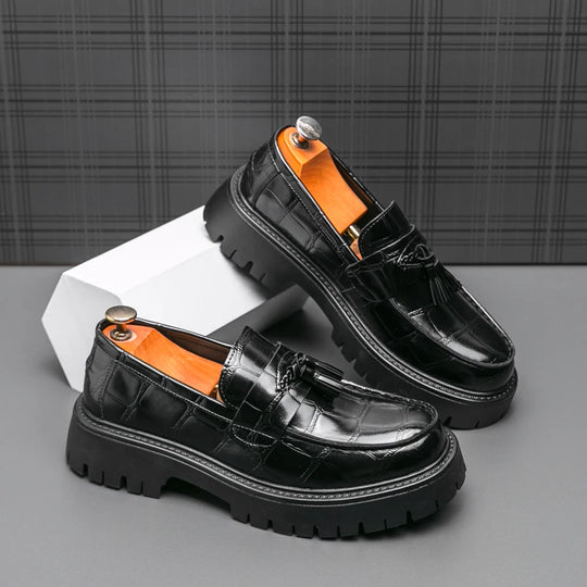Business Tassel Loafers Shoes Slip on Casual Thick Bottom Leather Black Dress Party Shoes Boat Loafers For Man Fashion Moccasins