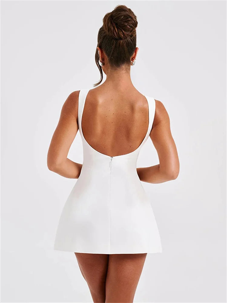 Tossy White Backless Slim Mini Dress Female Patchwork Sexy Fashion