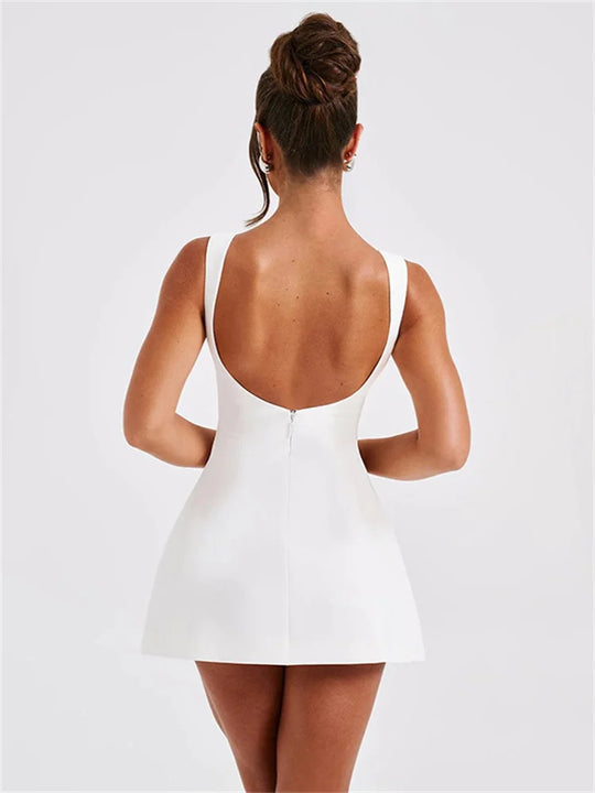 Tossy White Backless Slim Mini Dress Female Patchwork Sexy Fashion