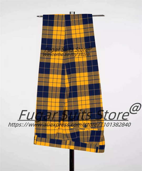 British Plaid Men Suits Slim Fit Double Breasted Groom Wedding Tuxedos 2 Pieces Sets Elegant Male Blazers Ropa Hombre