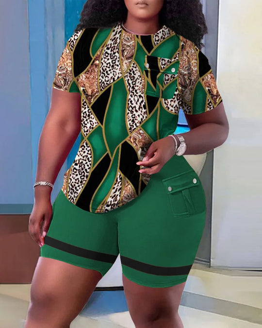 Fashionable Summer New Fashionable Pocket Set High End Simple Loose Printing Short Breathable Casual Home Pocket Set