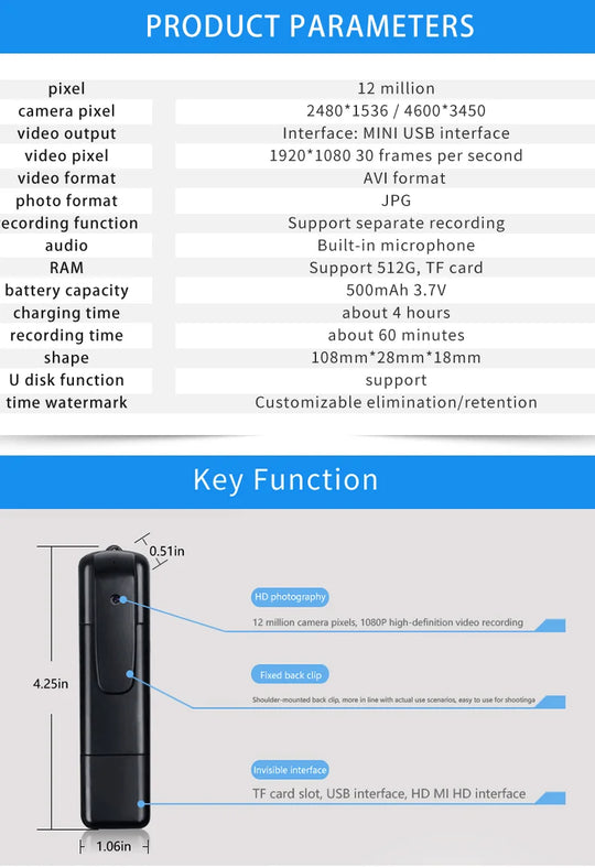 GJUELIRRA V8 Police Body Camera 1080P Full HD Wearable Video Security Cam IR Night Vision Mini Camcorders Mini Body Camera