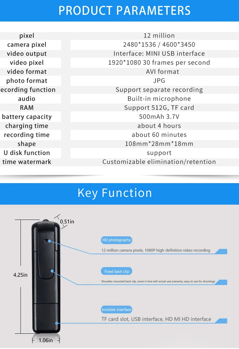 GJUELIRRA V8 Police Body Camera 1080P Full HD Wearable Video Security Cam IR Night Vision Mini Camcorders Mini Body Camera