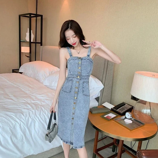 Denim Dress Women 2023 Summer New Retro Casual All-match Denim Slip