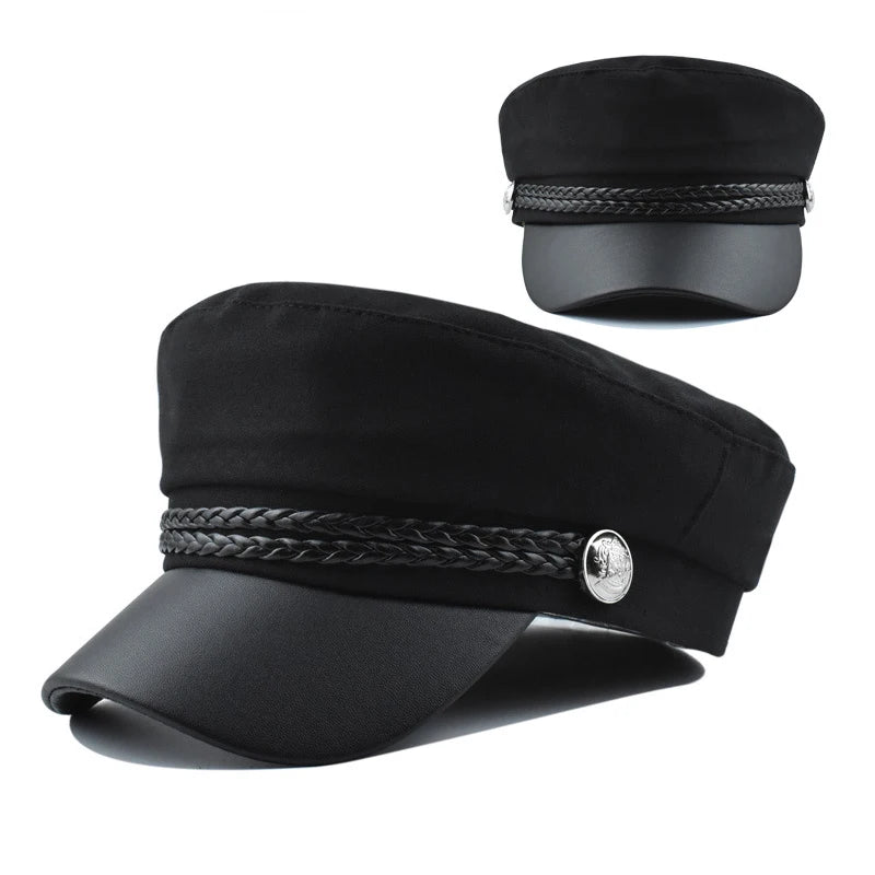 Women Men PU Leather Berets Hat Retro British Solid Beret Baseball Cap Outdoor Sun Hat Winter Warm Octagonal Hats Newsboy Caps
