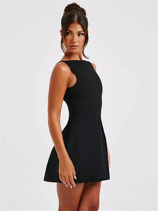 Tossy White Backless Slim Mini Dress Female Patchwork Sexy Fashion
