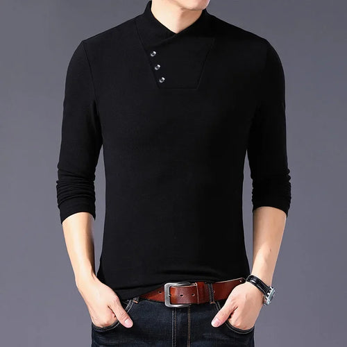 BROWON Spring Fashion Slim Fit T Shirt Men Cotton Tshirt Men Long