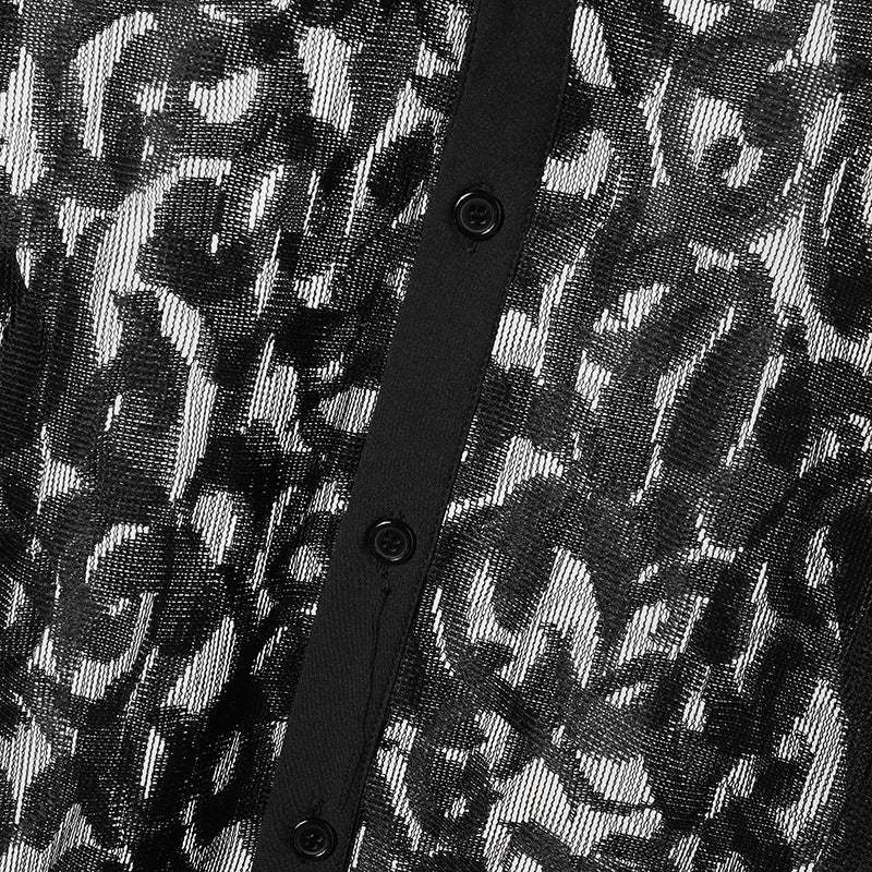 Men Shirt Mesh Transparent Jacquard Lapel Long Sleeve Streetwear Sexy Men Clothing 2025 Fashion Unisex Shirts S-5XL INCERUN