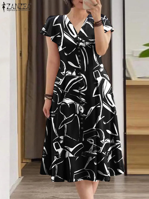 Bohemain Printed Sundress ZANZEA Women Summer Dress Elegant V Neck