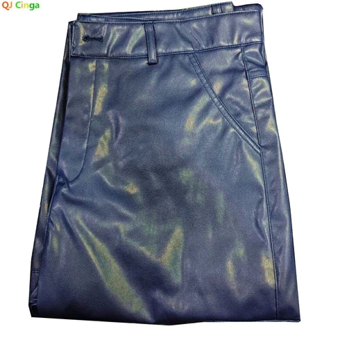 Men's Leather Motorcycle Pants with Cargo Pockets, Black, PU Pants  No