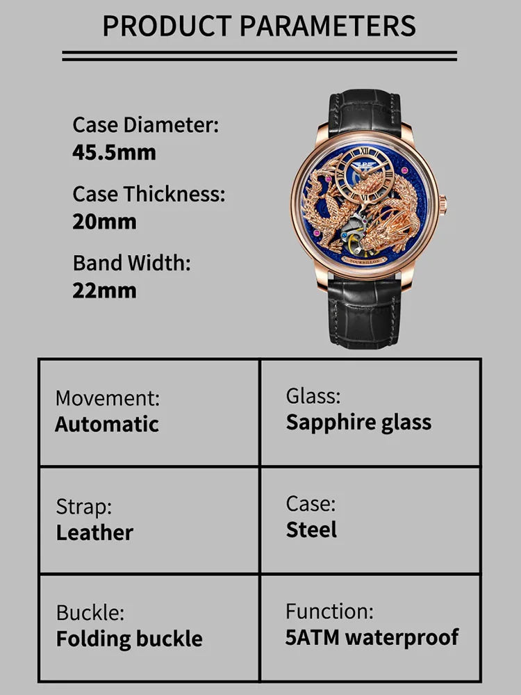 Men's Mechanical Watch Dragon Series M2797B Automatic Movement Leather Sapphire Men Wristwatches