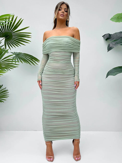 Mozision Off-shoulder Long Sleeve Sexy Maxi Dress For Women Autumn New