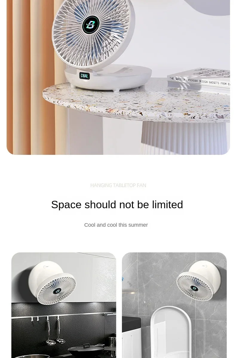 2IN1 Folding Desktop Fan Portable Air Conditioner Wall Mounted Fan Rechargeable with 3 Gears for Home Office