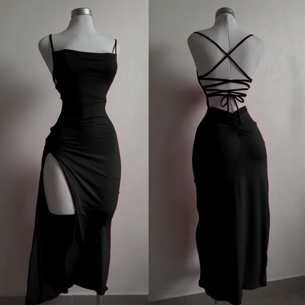 Hot Style Slim Spaghetti Strap Dresses Women Sexy Backless Leace-up