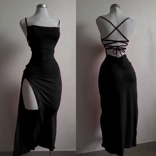 Hot Style Slim Spaghetti Strap Dresses Women Sexy Backless Leace-up