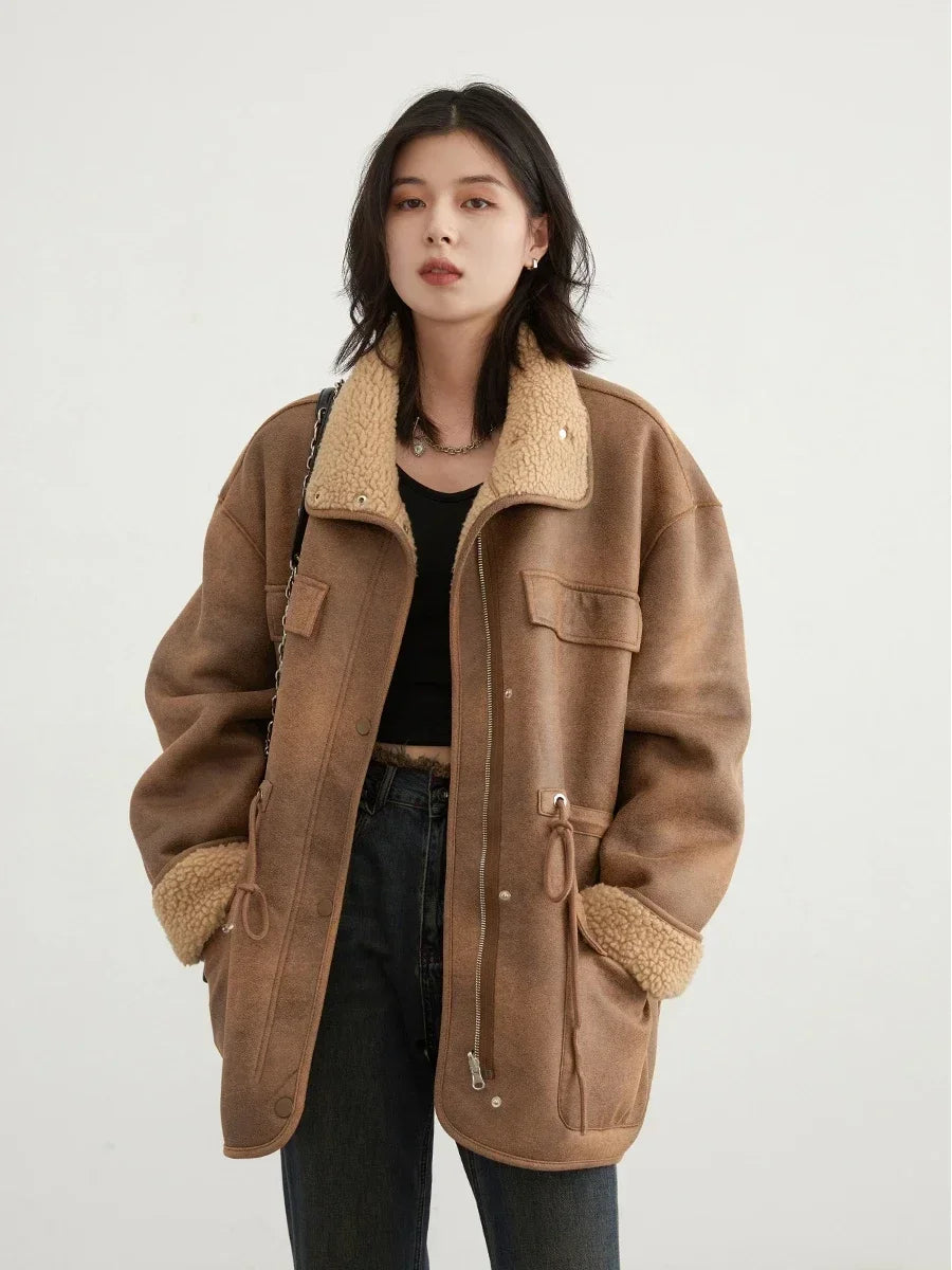 CHIC VEN Women's Jackets Thick Warm Solid Suede Reversible Jacket
