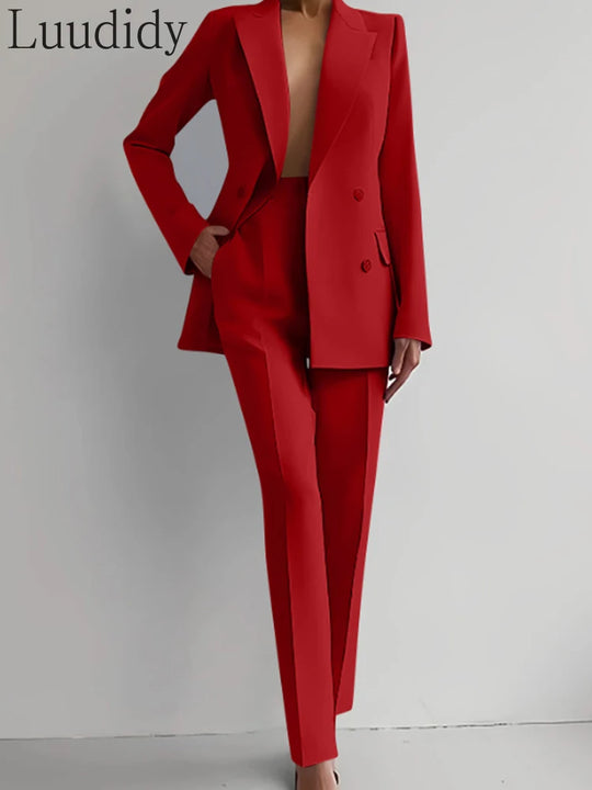 Two Piece Suit Women's Blazer Suit Office Lady Long Sleeve Blazer and