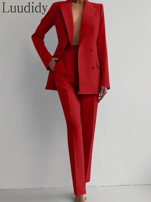 Two Piece Suit Women's Blazer Suit Office Lady Long Sleeve Blazer and