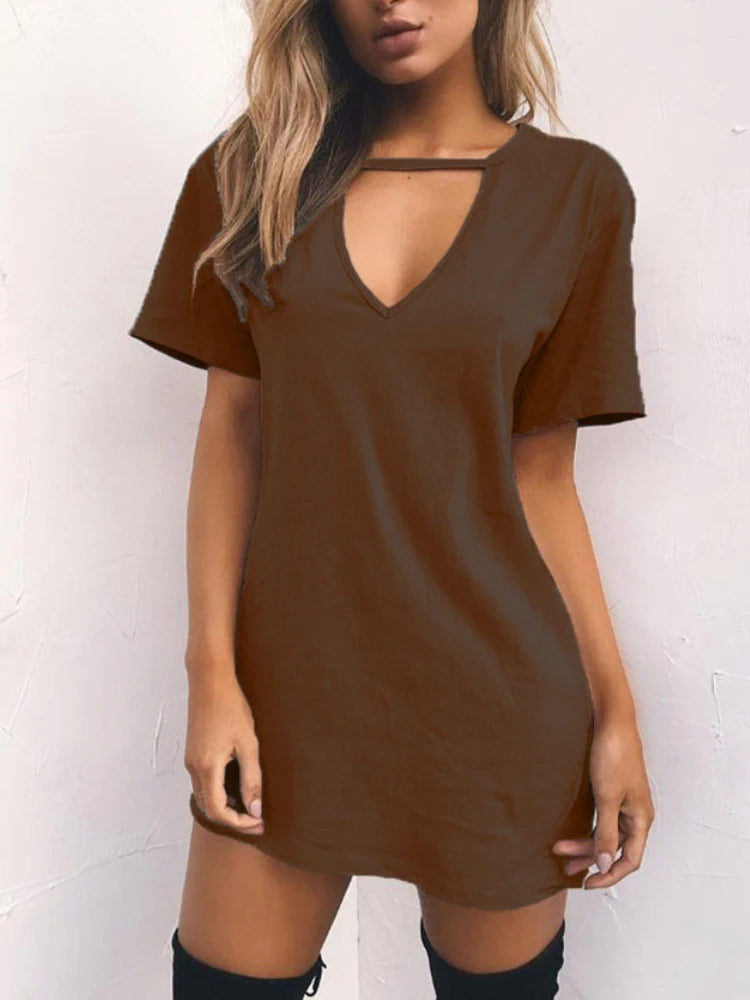 Sexy Elegant Dress Wrap Deep V Neck Cut Out Loose Dress Women Solid